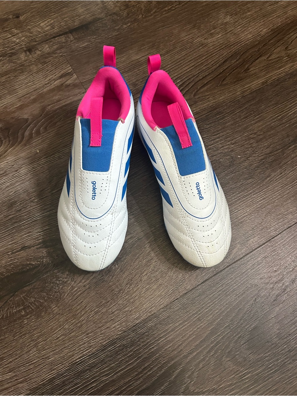 adidas Kids White Blue Pink Slip-On Soccer Shoes Sz 1